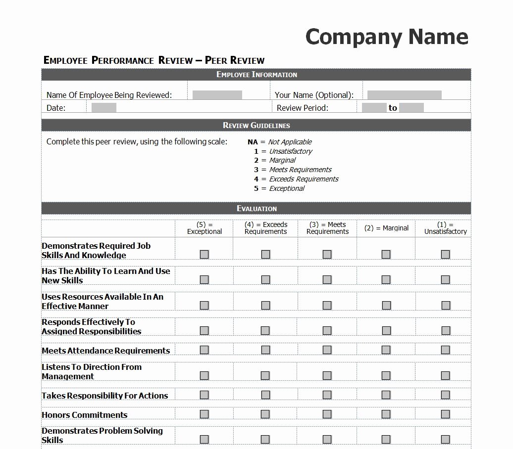 Employee Evaluation Template Excel New Employee Evaluation Template Excel Images