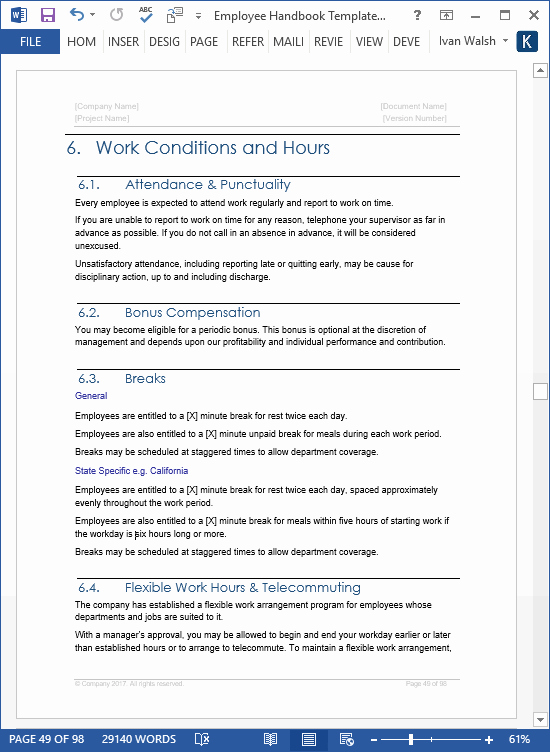 Employee Handbook Template Word Awesome Employee Handbook Template – Download 100 Pg Ms Word