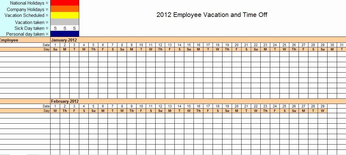 2017 employee vacation tracking calendar template