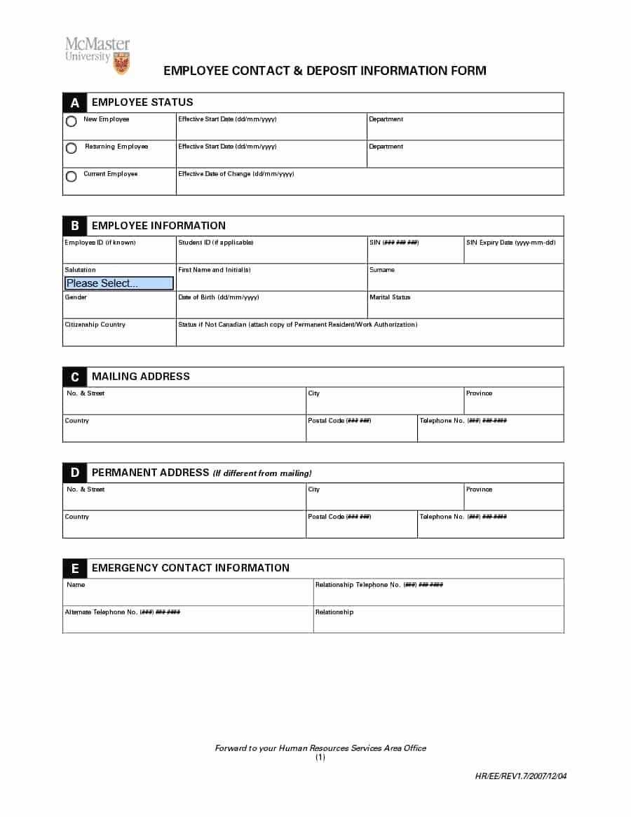 Employee Information form Template Best Of 47 Printable Employee Information forms Personnel