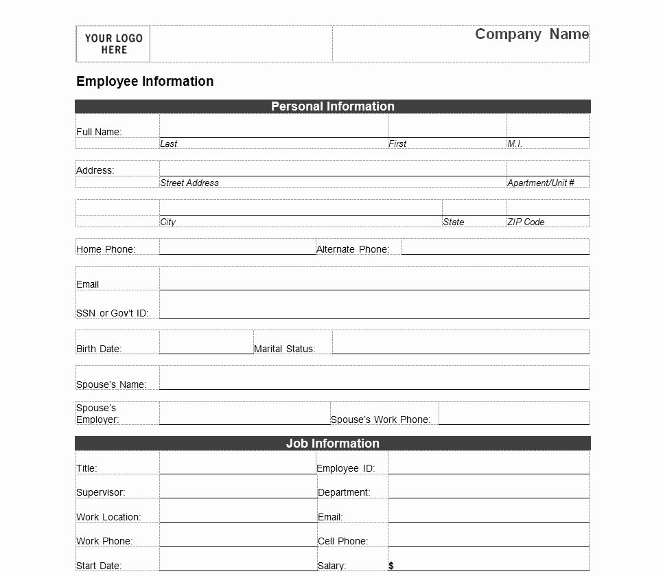 Employee Information form Template Best Of Employee Information form