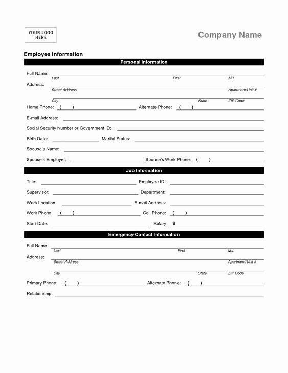 Employee Information form Template Inspirational Employee Personal Information form Template