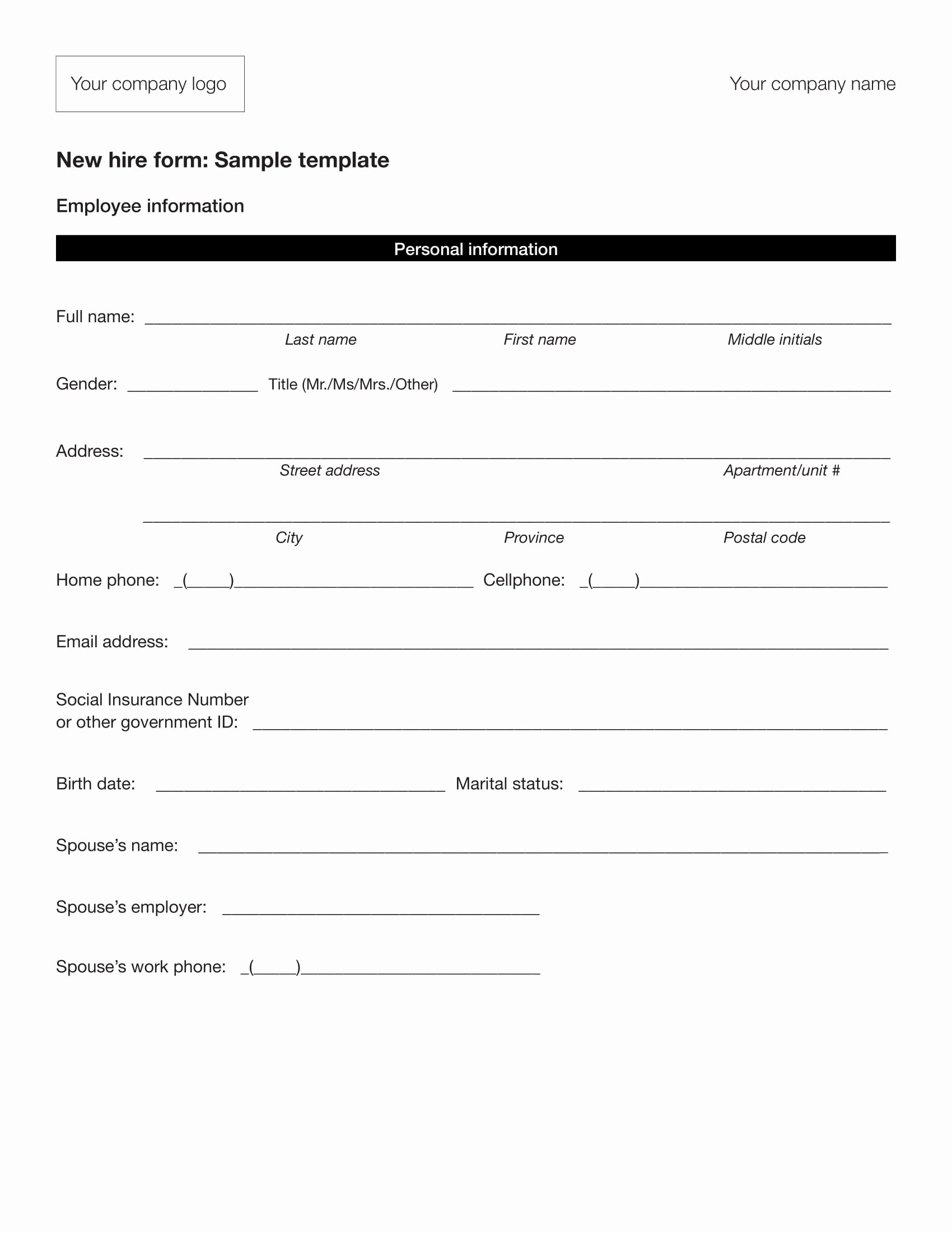 Employee Information form Template Lovely 10 Employee Information form Examples Pdf