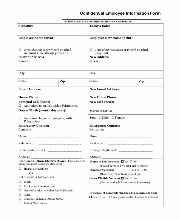 Employee Information form Template Lovely 10 Sample Employee Information forms