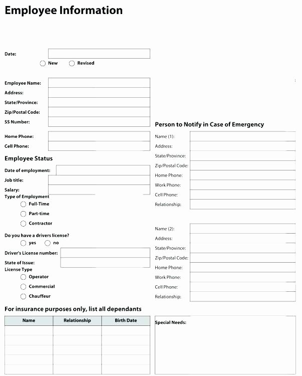 Employee Information form Template Lovely Employee Information form Template – Employee