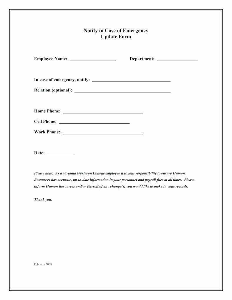 Employee Information form Template Luxury Employee Contact Information Template Emergency Info Card