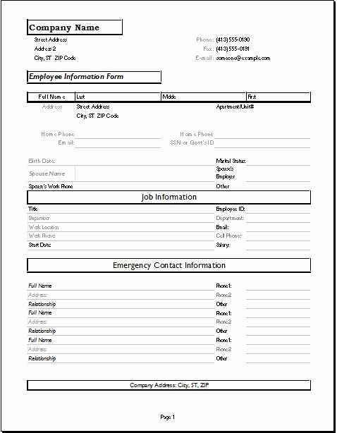 Employee Information form Template Luxury Employee Information forms
