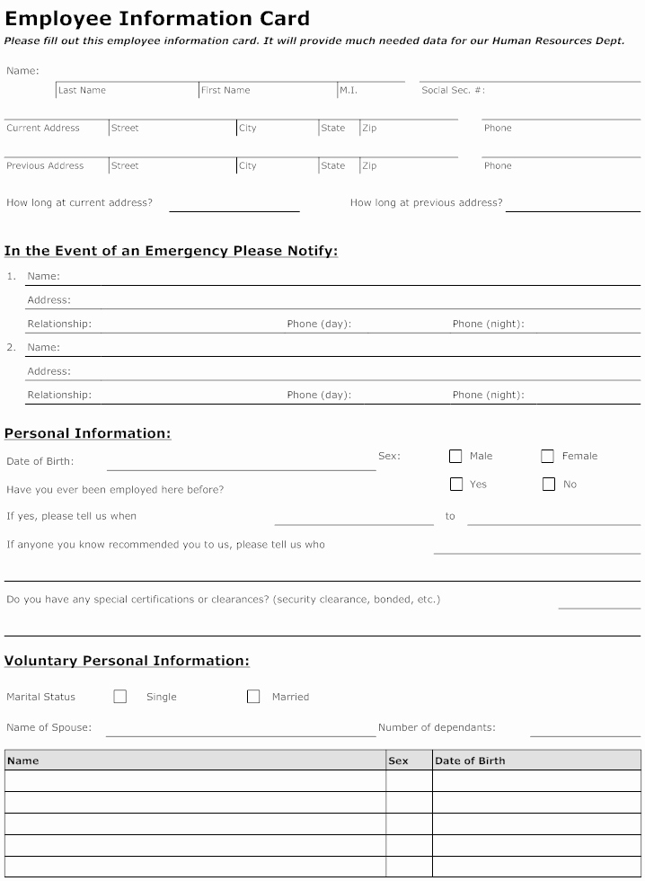 Employee Information form Template Unique 8 Best Of Printable Employee Information form New