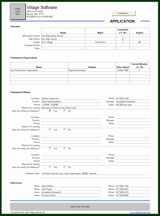 Employee Information form Template Unique Job Application Record Template