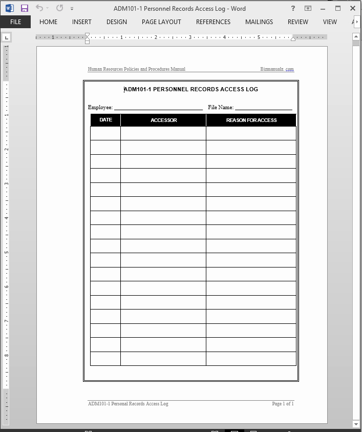 Employee Personnel File Template Lovely Personnel Records Access Log Template