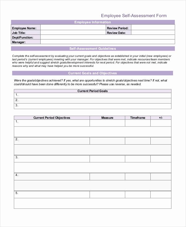 Employee Self assessment Template Awesome 35 Free assessment forms