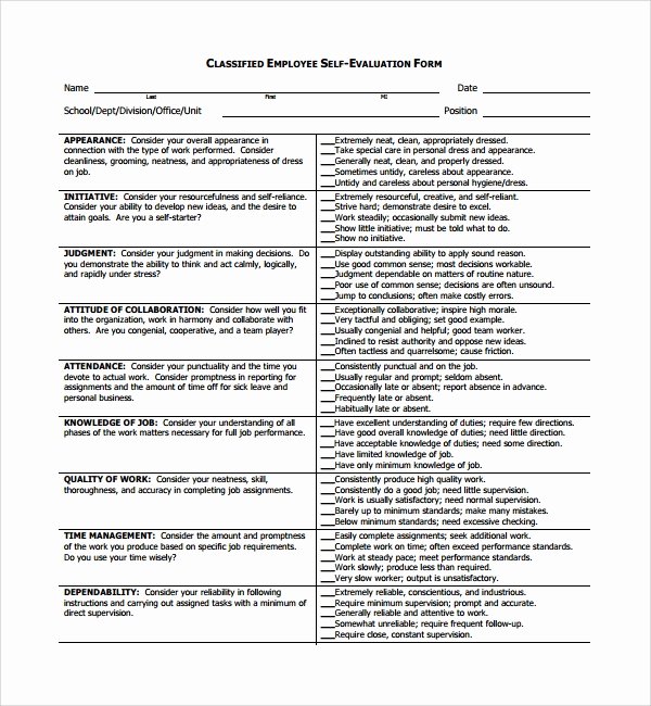 Employee Self assessment Template Awesome 8 Employee Self Evaluation forms