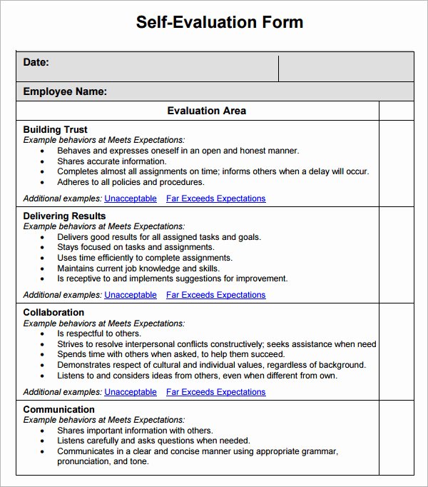 Employee Self assessment Template Best Of 16 Sample Employee Self Evaluation form Pdf Word Pages