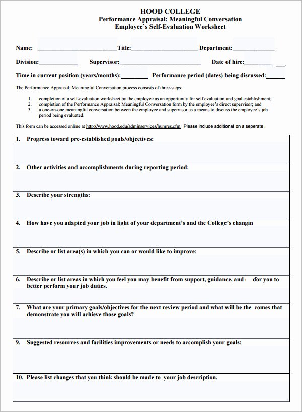 Employee Self assessment Template Lovely Sample Employee Evaluation Template 8 Free Documents In