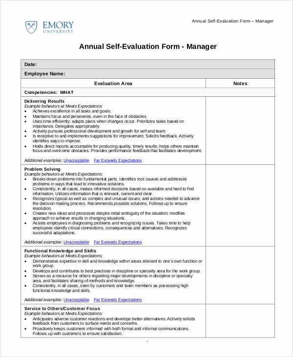 Employee Self assessment Template Unique Self Evaluation 13 Free Sample Example format