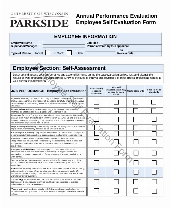 Employee Self Evaluation Template Elegant Employee Evaluation form Example 13 Free Word Pdf