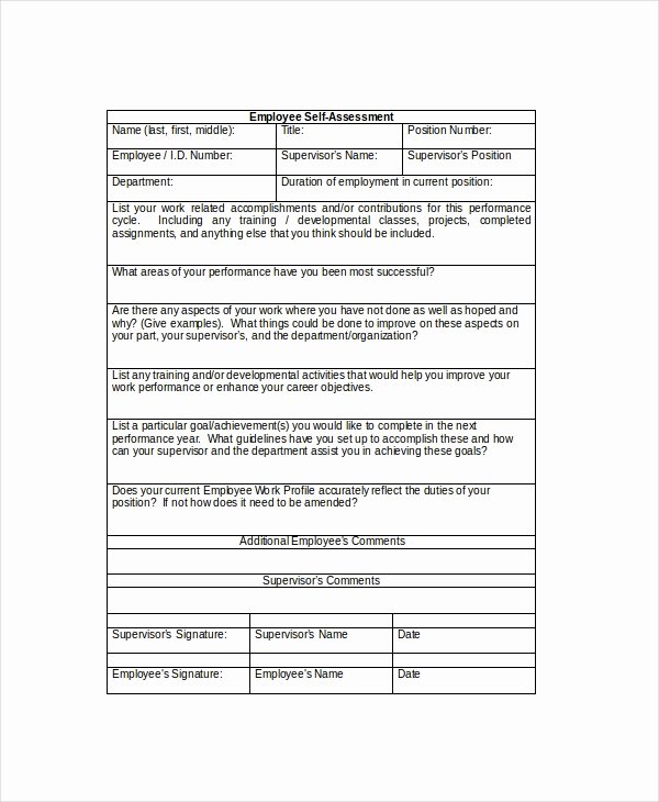 Employee Self Evaluation Template Fresh Self assessment Template 7 Word Pdf Documents Download