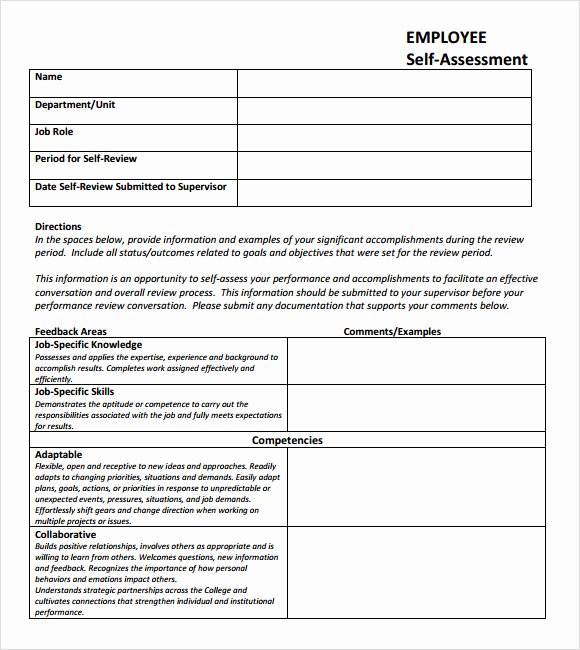 Employee Self Evaluation Template Inspirational Self assessment 9 Download Free Documents In Pdf Excel