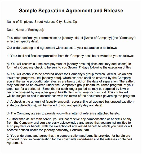 Employee Separation Agreement Template Elegant Severance Agreement 6 Free Pdf Doc Download