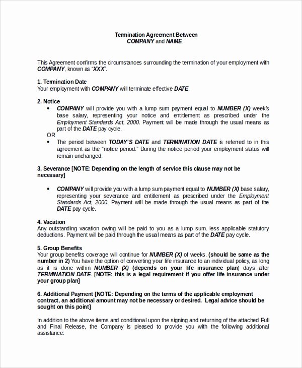 Employee Separation Agreement Template Lovely Sample Employment Separation Agreement 8 Documents In