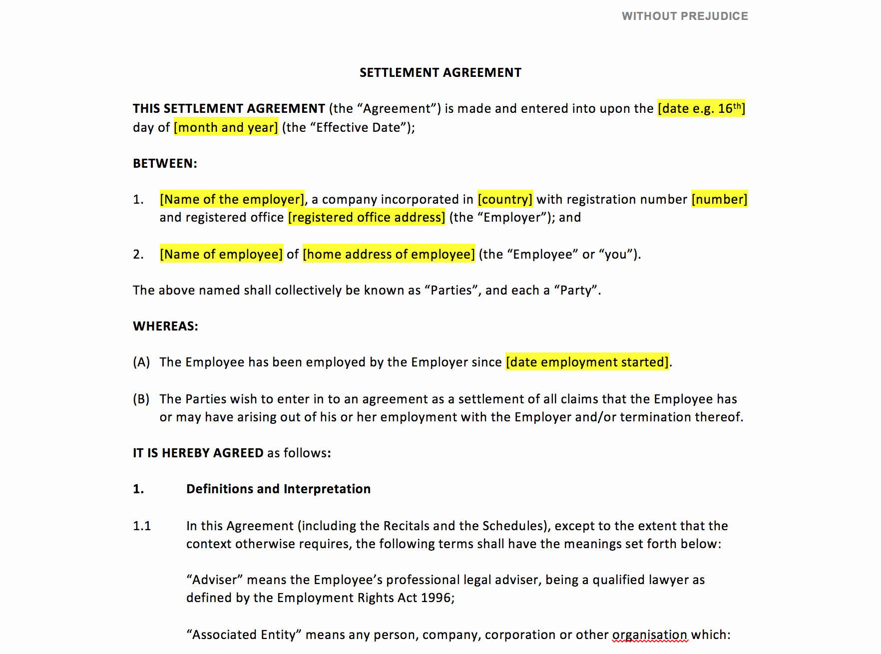 Employee Separation Agreement Template New Settlement Agreement Template – Uk Template Agreements and