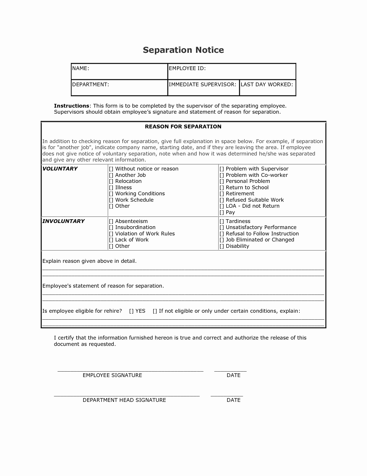 Employee Separation form Template Awesome 10 Best Of Separation Notice Template Employee