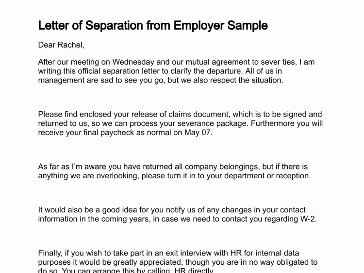 Employee Separation form Template Beautiful Letter Separation From Employer Template