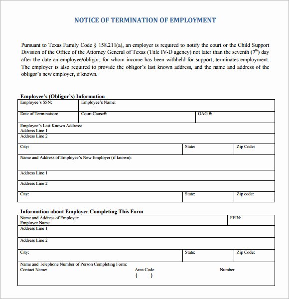 Employee Termination form Template New 7 Termination Notice Samples