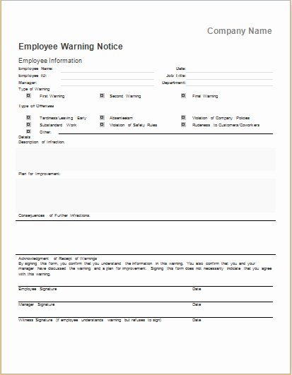 Employee Warning Notice Template Inspirational Employee Warning Notice Template for Ms Word