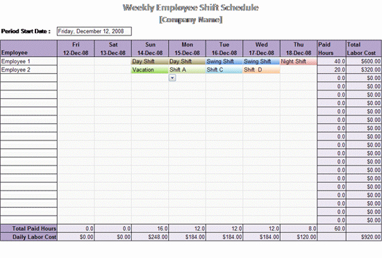 Employee Work Plan Template Awesome Work Schedule Template Weekly Employee Shift Schedule