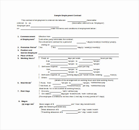 Employment Agreement Template Word Fresh Contract Template – 24 Free Word Excel Pdf Documents