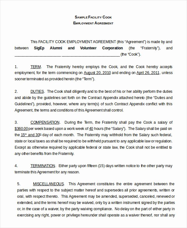 Employment Agreement Template Word New Employment Agreement Template 22 Free Word Pdf format