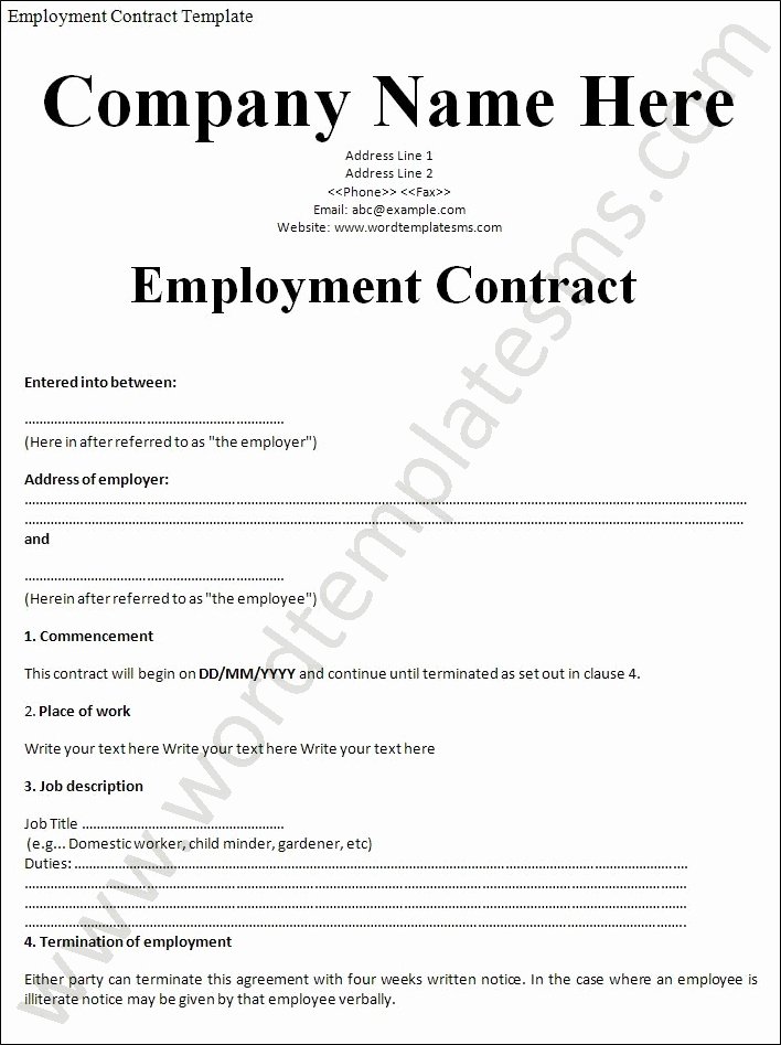 Employment Agreement Template Word New Employment Contract Template