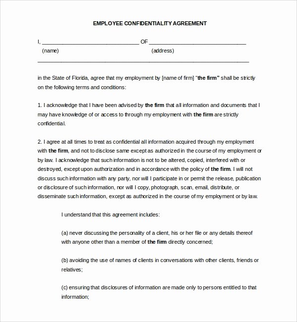 Employment Confidentiality Agreement Template Lovely Sample Employee Confidentiality Agreement 9 Free
