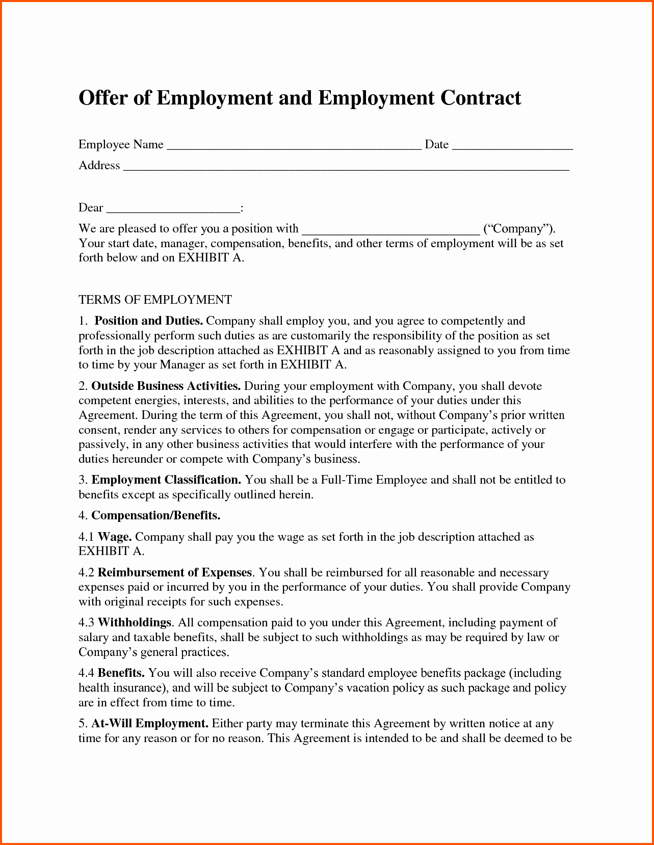 Employment Contract Template Word Awesome Free Employment Contract Template Word