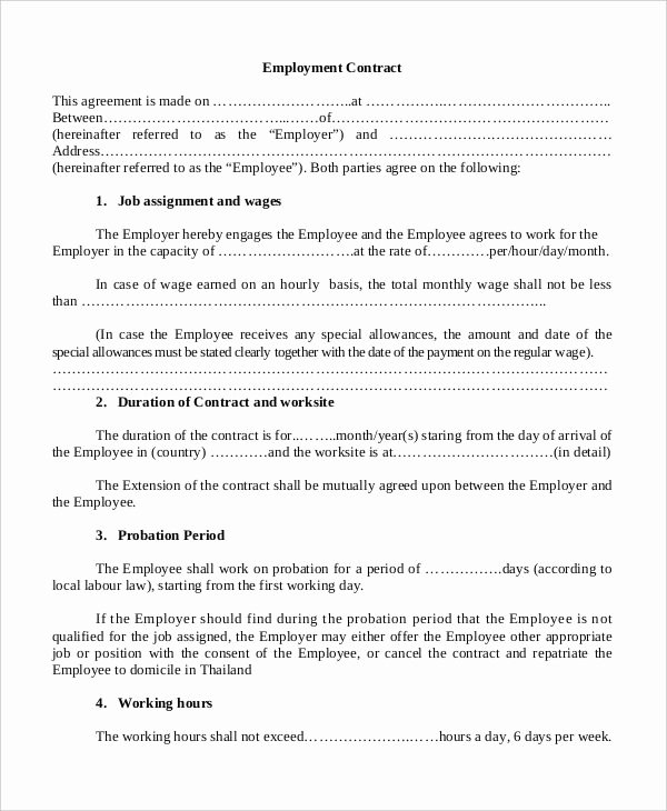 Employment Contract Template Word Beautiful Yearly Contract Templates 7 Free Word Pdf format