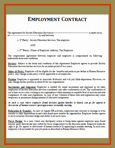 Employment Contract Template Word New Blank Employment Contract Template
