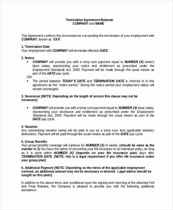 Employment Separation Agreement Template Beautiful Sample Employment Separation Agreement 8 Documents In