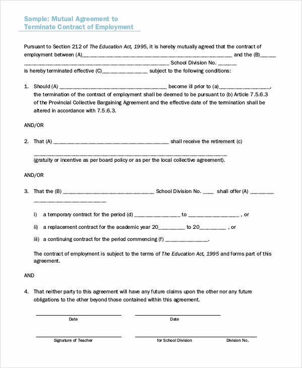 Employment Separation Agreement Template Lovely Sample Employment Separation Agreement 8 Documents In