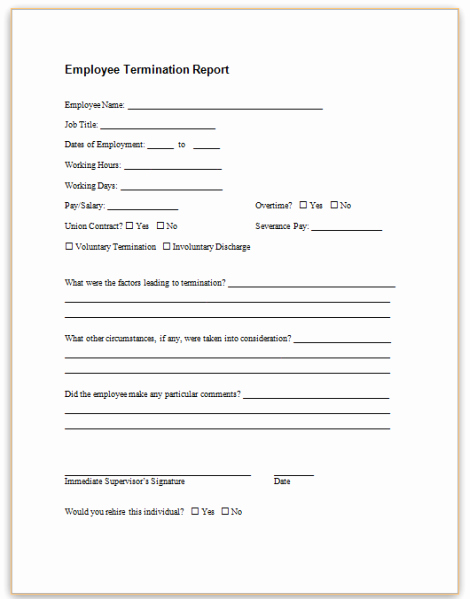 Employment Separation form Template Inspirational form Specifications