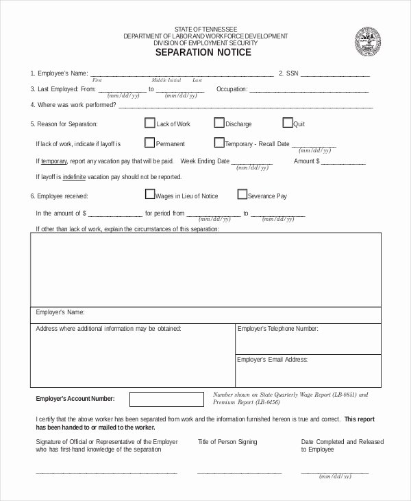 Employment Separation form Template New 14 Separation Notice Templates Google Docs Ms Word