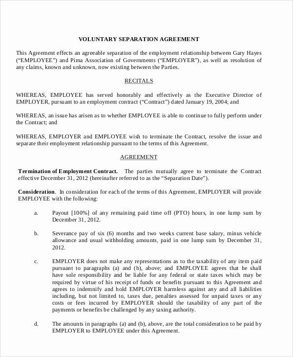 Employment Separation form Template Unique Sample Employment Separation Agreement 8 Documents In
