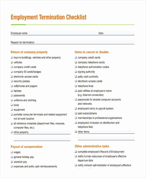 Employment Termination Checklist Template Inspirational 32 Checklist Templates In Pdf
