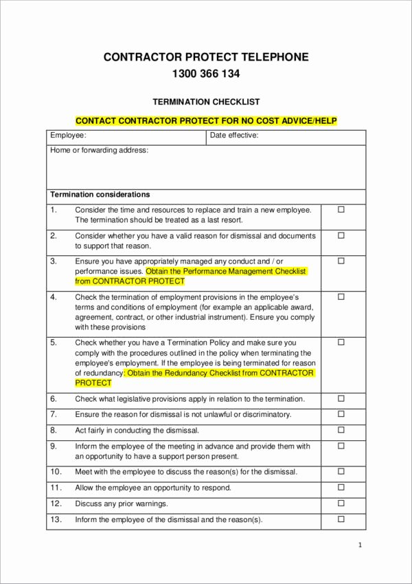 Employment Termination Checklist Template New 12 Termination Checklist Samples &amp; Templates Word