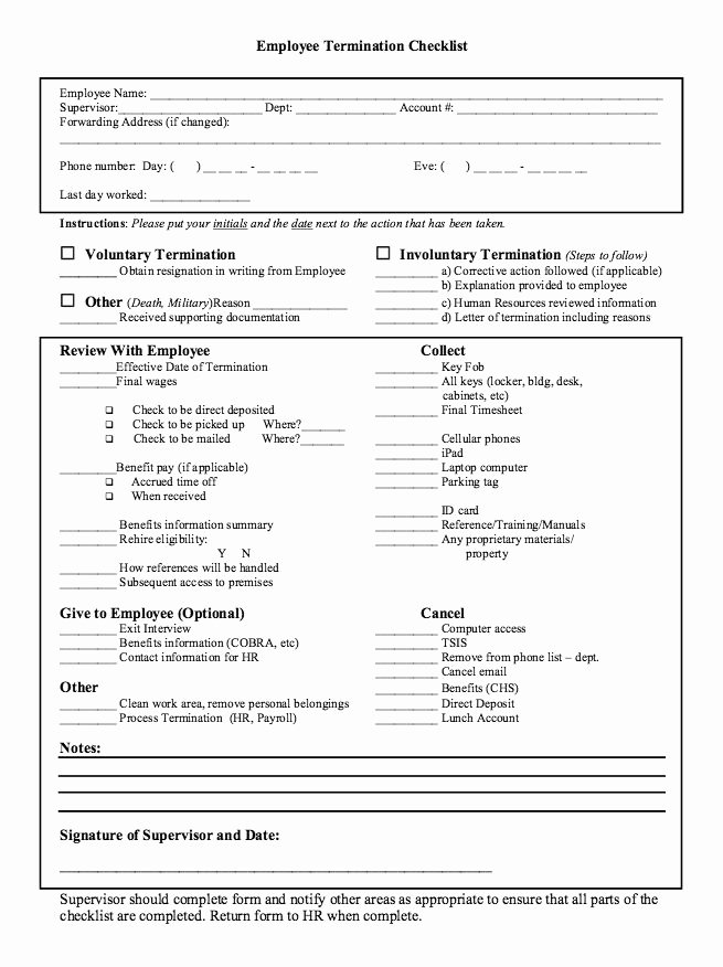 Employment Termination Checklist Template New Employee Termination Checklist Letter Resume