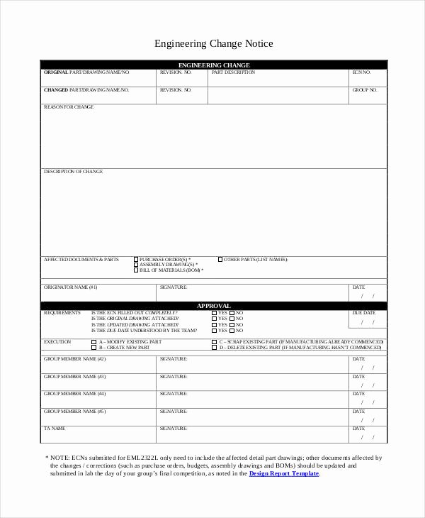 Engineering Change order Template Awesome Notice form Template