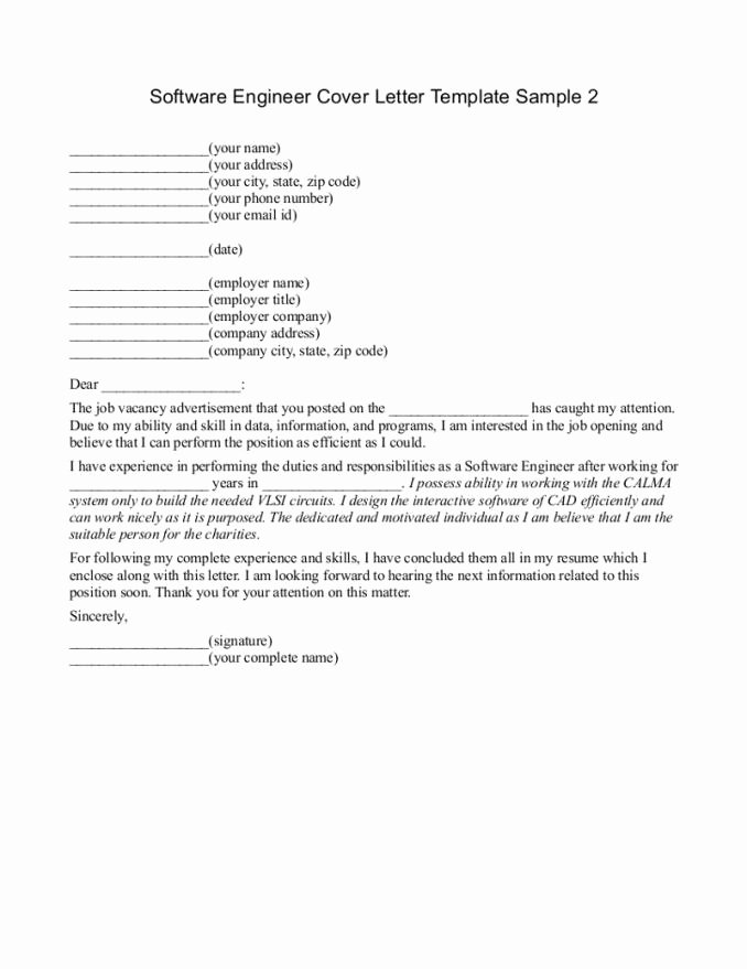 Engineering Cover Letter Template Awesome software Developer Cover Letter
