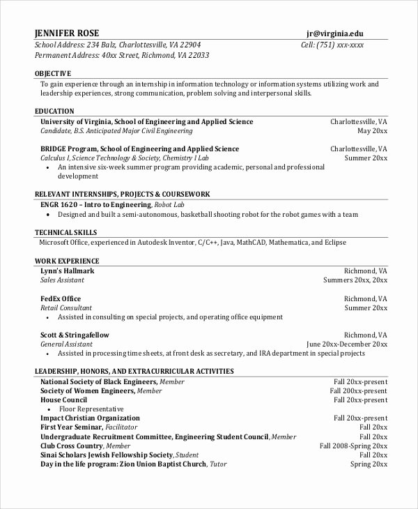 Engineering Student Resume Template Best Of 10 Sample Resume for College Students