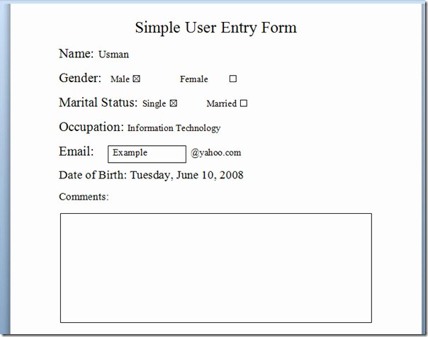 Entry form Template Word Elegant Create User Entry forms In Word 2010