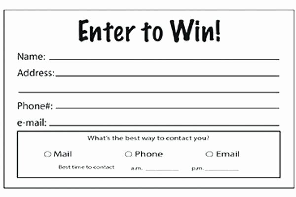 Entry form Template Word Inspirational Enter to Win form Template Prize Drawing Printable